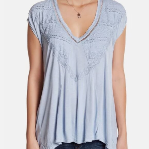 FREE PEOPLE ABIGAIL LACE TRIM JERSEY TOP - Picture 2 of 8